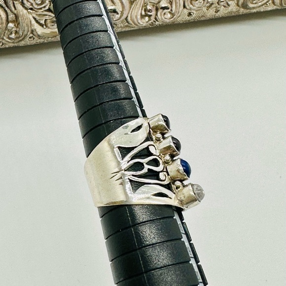 Silver Wide Multi Stone Modernist Ring - Picture 4 of 14